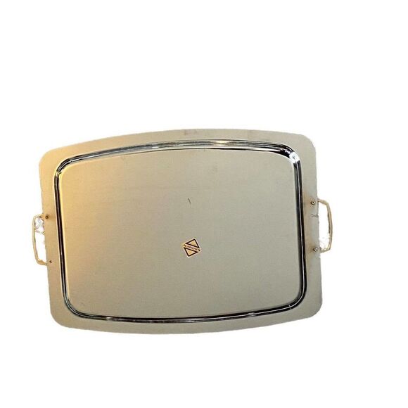 Vintage Kromex 18" Silver Tone Rectangle Serving Tray W/ Handles - Picture 5 of 7